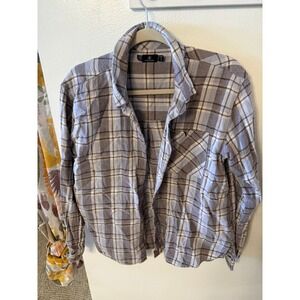Volcom Womens Flannel grunge brown Button Down Shirt Long Sleeve Size Medium